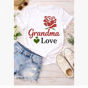 White 'Grandma Love' Graphic Tee with Red Rose